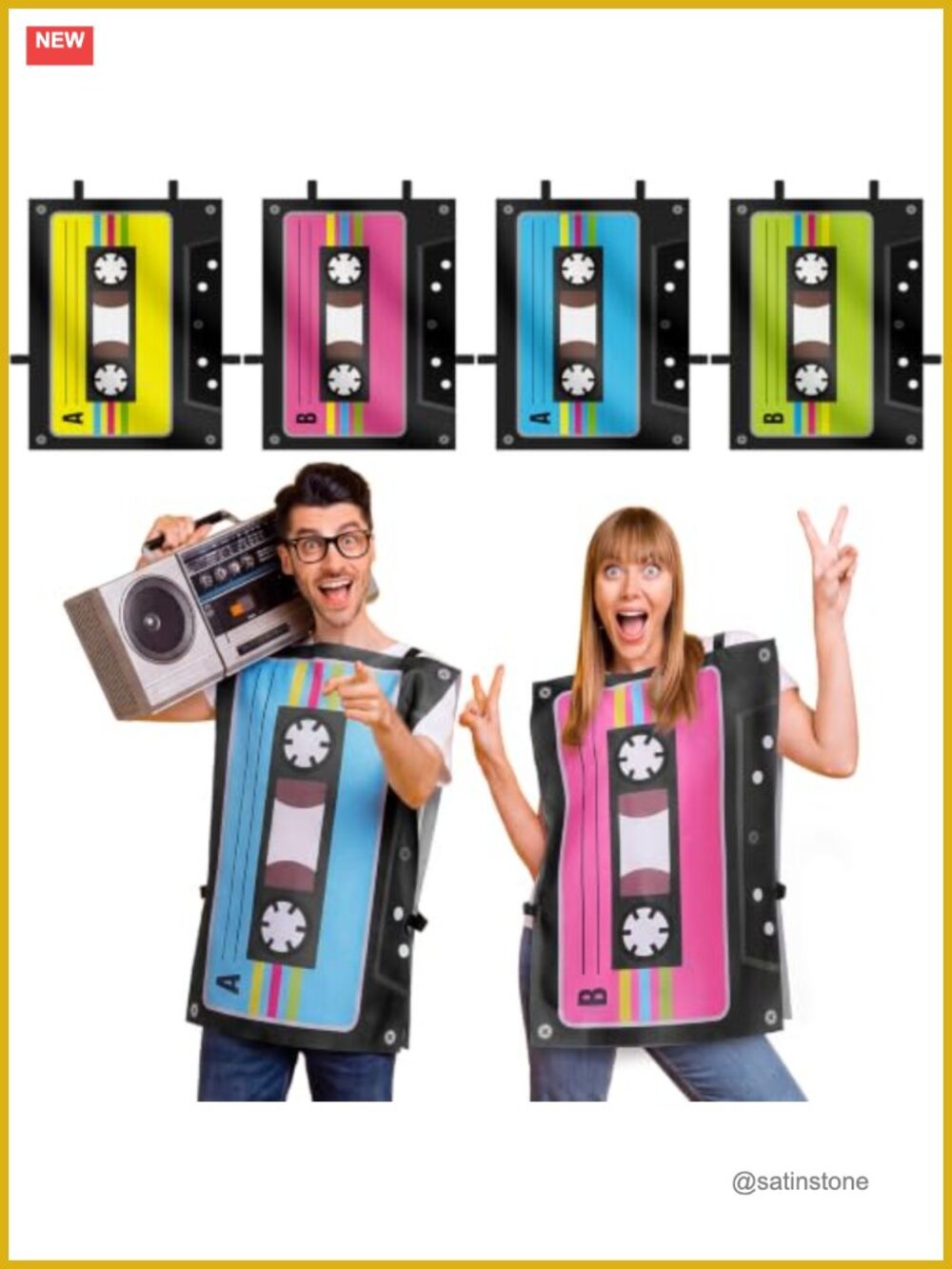 Adult Retro Cassette Tape Costume Vest Set 4 Count Polyester 80s 90s Party
